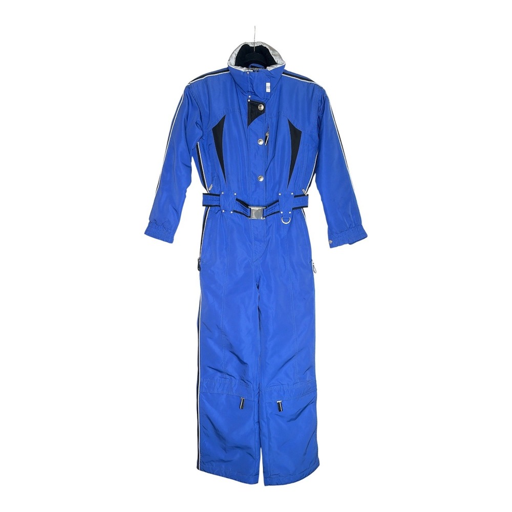 Marker Vintage Blue Insulated Ski Suit Belted One Piece Snow Suit Womens 6 Retro